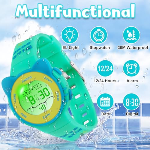 Juboos Kid's Digital Watch for Boys and Girls, Waterproof LCD Digital Sports Child Wirstwatch with 7 Color LED Lights, Stopwatch, Alarm2