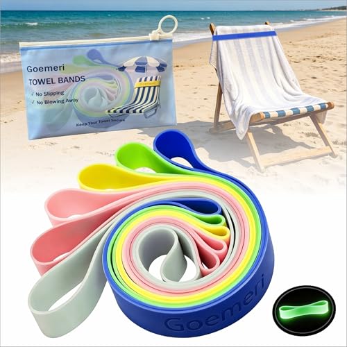 Towel Bands 6-Pack, Cruise Towel Bands for Beach Chairs, Extra Durable,No Snapping， Beach, Pool & Cruise Chair Essentials, Alternative to Beach Towel Clips, Includess Storage Bag（3 Regular + 3 Glow）