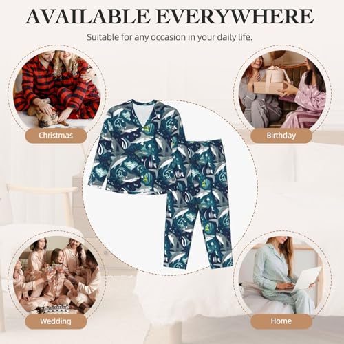 Image of Women'S Long Sleeve Pajama Set Soft Loungewear Button-Down Top & Elastic Waist Pants S- 2XL