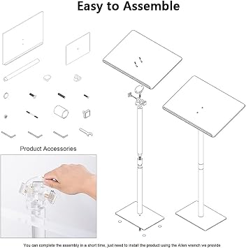 Clear Acrylic Podium, Adjustable Angle, Transparent Plexiglass Podium, Floor Standing Lectern&Pulpit for Conference, Staduim, Classroom, Church, Restaurant