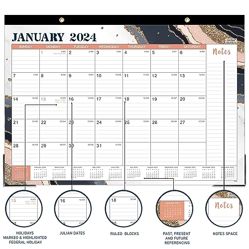 Desk Calendar 2024-12 Monthly Desk/Wall Calendar 2-In-1, 16.9" X 11.9", January 2024 - December 2024 With Corner Protectors, Ruled Blocks - Pink By Artfan #TOP2