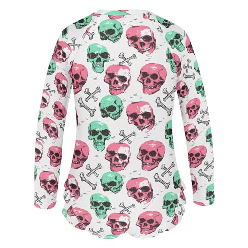 Skull Girls Long Sleeve Rashguard Swimsuit UV Protection One-Piece Swimwear Bathing Suit B04043503