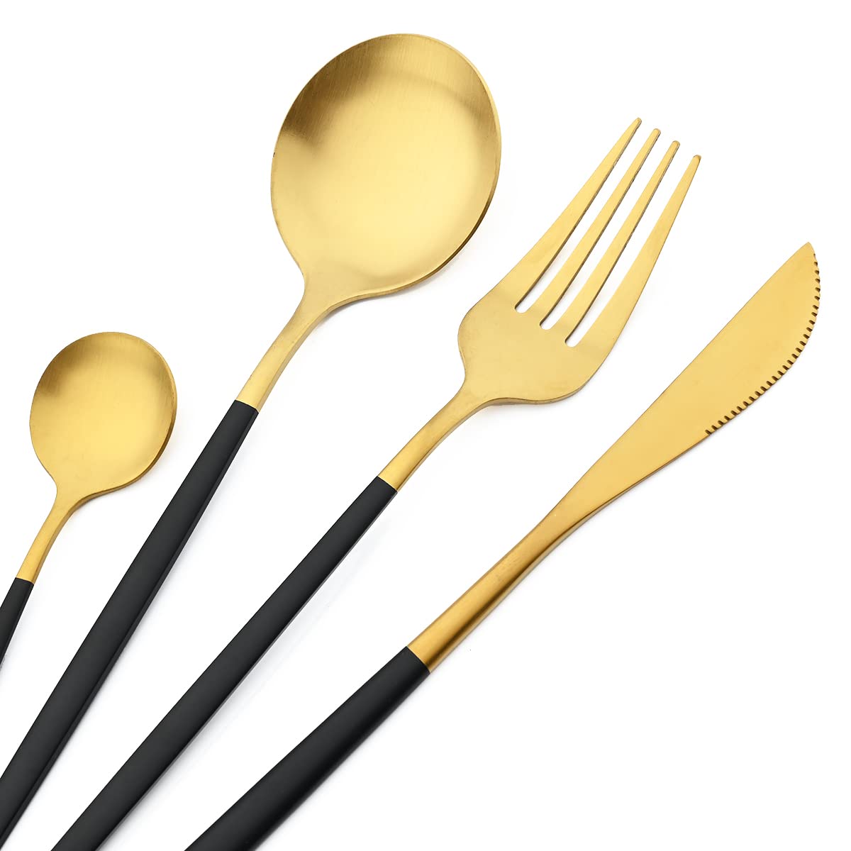 Gugrida Golden Luxury Flatware, Royal 36 Piece Matte 18/10 Stainless Steel Dinnerware Service for 6 Including Forks Spoons Knives, Camping Silverware Travel Utensils Set Cutlery