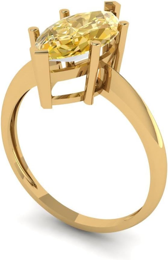 Clara Pucci 14K Solid Yellow Gold 2.5 ctw Citrine Solitaire Ring for Women | Anniversary, Birthday Gift | 13x6.5mm Marquise Cut - Image 2