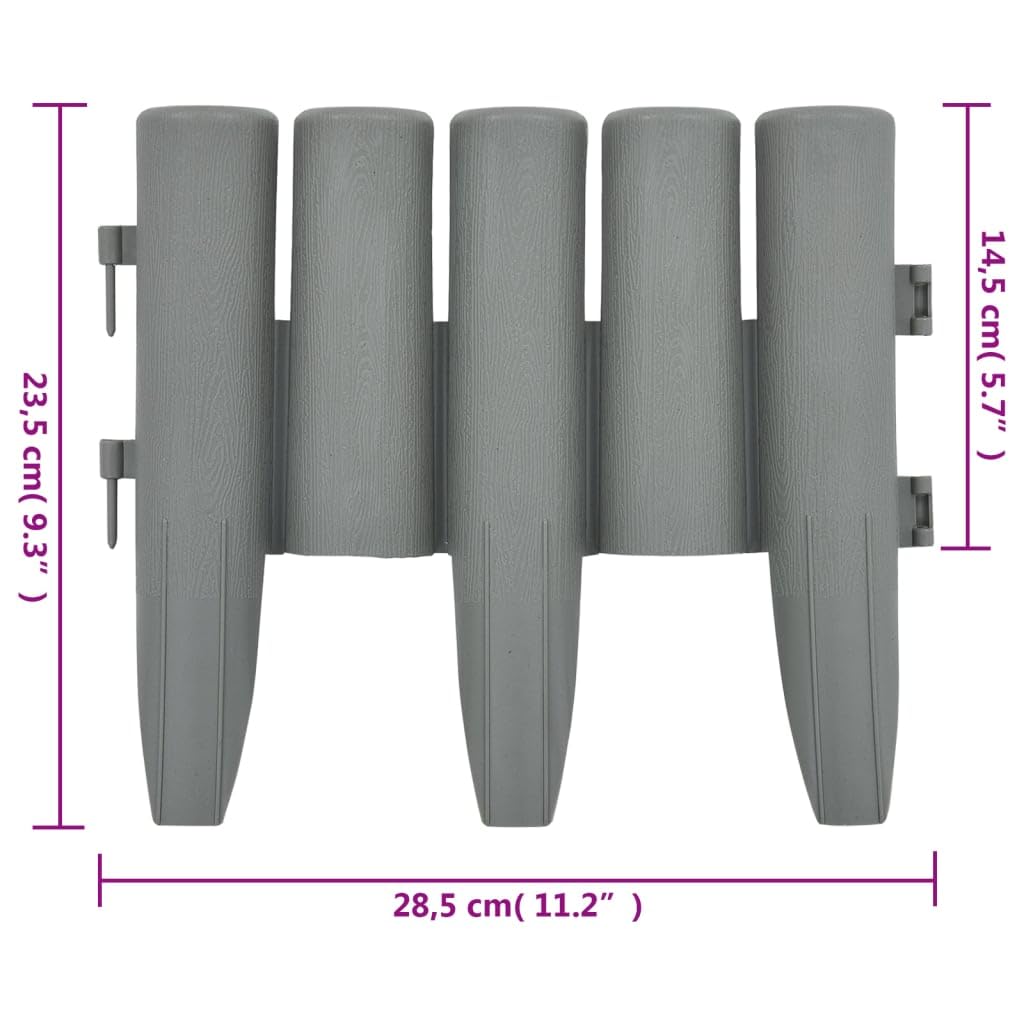 Lot de 36 bordures de pelouse grises en polypropylène - Longueur : 10 m - Robuste - Pour pelouses et parterres de fleurs - Bordure de pelouse résistante aux UV - Design bois pour l'aménagement