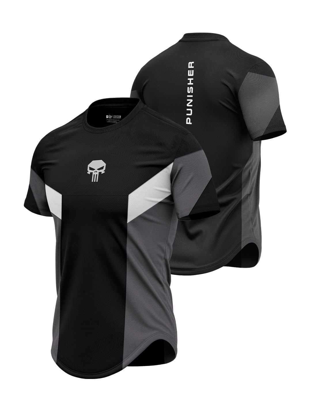 the souled store Punisher: One Man Army Men and Boys Short Sleeves Round Neck Black Grey White Colorblocked Regular Fit Cotton Drop Cut T-Shirts-picture-10