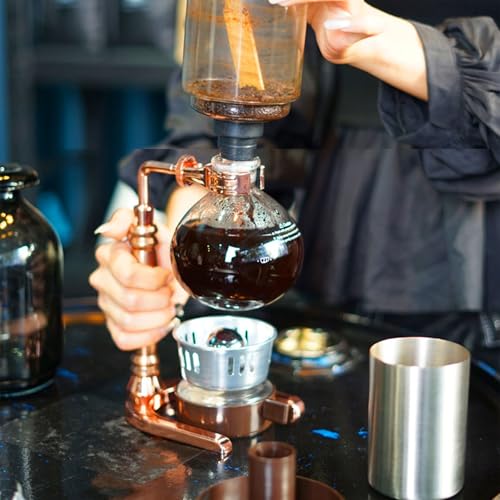 Cafetera de sifón al vacío con estructura estable de vidrio y madera 3
