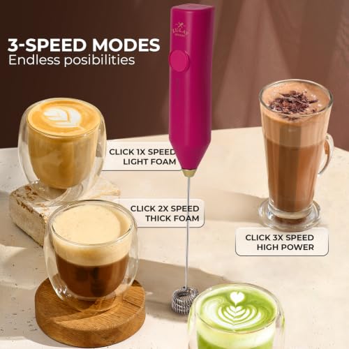 Image of Zulay Kitchen Rechargeable Milk Frother Handheld - Frother Wand, Drink Mixer, Electric Whisk Frother, for Cappuccinos, Matcha & Protein Powder - Dynamic Triple Whisk, 3 Speed 500mAh Dragonfruit Gold