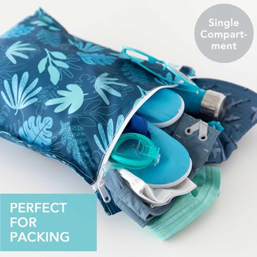 Bumkins Waterproof Wet Bag, Washable, Reusable for Travel, Beach, Pool, Stroller, Diapers, Dirty Gym Clothes, Wet Swimsuits, Toiletries, 12x14 – Blue Tropic - Image 3