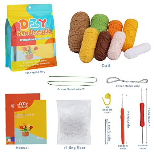 Image of kgxulr Crochet Kit, Yellow Tulips Knitting Kit, Crochet Kit for Beginners | Crochet Kit for Beginners, Crochet Flower Kit, Beginner Crochet Kit for Adults with Step-by-Step Video Tutorials
