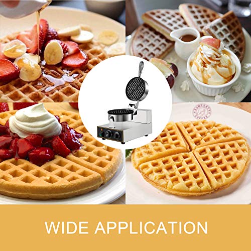 Vbenlem Commercial Round Waffle Maker Nonstick 1100W Stainless Steel 110V Temperature And Time Control, Suitable For Restaurant Bakeries Snack Bar Family, Non-Rotated #TOP7