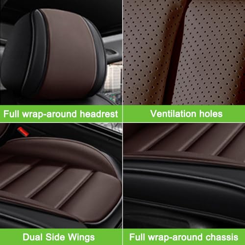 Image of Seat Covers for Ford Bronco Sport 2021-2024,2PCS Nappa Leather Car Seat Covers,Waterproof Seat Protectors Auto Seat Covers,Breathable Nonslip Interior Cover Seats for Cars(Black and Coffee)