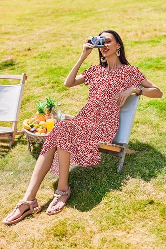 Image of Zeagoo Womens Summer Dresses Casual Aline Midi Dress Short Sleeve Floral Tshirt Dress Flowy Beach Sundresses with Pockets