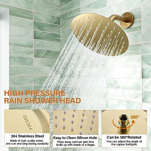Shower Faucet, Gold Shower Faucet Set with 8-Inch Rainfall Showerhead, Single-Handle Shower-Trim Kit Included Valve, Brushed Gold | Shower Faucet with Single-Handle Shower-Trim Kit Included Valve miniatura 5