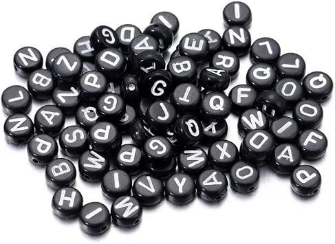 1000 Pcs Black Alphabet Beads Loose Letter Beads with Hole | Round Acrylic Plastic Bead for Jewelry Making - Bracelets, Necklaces, Key Chains (White Black/4*7mm)