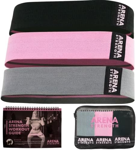Arena Strength Fabric Booty Bands - Fabric Exercise Bands for Legs and Butt | Fabric Resistance Bands | Hip Resistance Bands Set of 3 with Workout Guide and Carry Case
