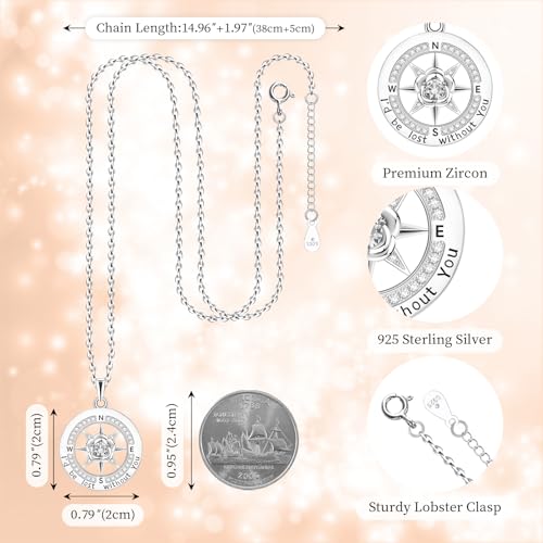 HOH-Tech Compass Necklace for Women 925 Sterling Silver Id be Lost without You Compass Necklace Birthstone Graduation Jewelry Pendant for Mothers Wives Daughter3