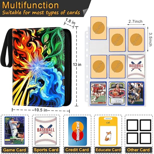 Trading Card Binder, 9 Pocket Card Binder for Cards Display and Storage, Card Holder with 50 Removable Sleeves, Zipper Card Ablum Book Case for Collectors Boys and Girls Gift by Kivxizi - Used condition - Image 2