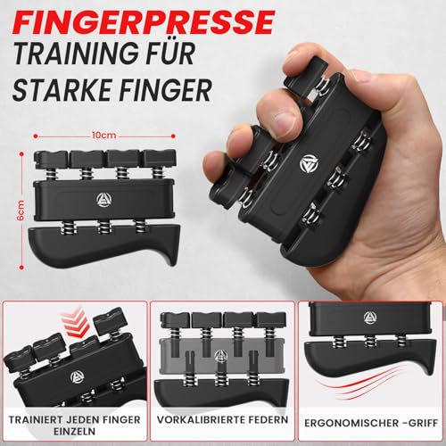 FUNFLEX Handtrainer Fingertrainer, Verstellbares Griffkraft Trainer Set -5-Teilig- Unterarmtrainer, Fingerstrecker Neopren Handgelenk Band - Finger Grifftrainer - Grip Ring, Hand & Unterarm Training