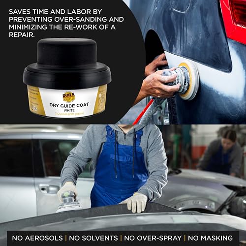 Image of Dura-Gold Premium White Dry Guide Coat Kit, 7 Ounces (200 Grams) - Powder that Instantly Highlights Auto Bodyshop Repair Surface Imperfections, Identify Body Filler Pinholes, Sanding Scratches Defects