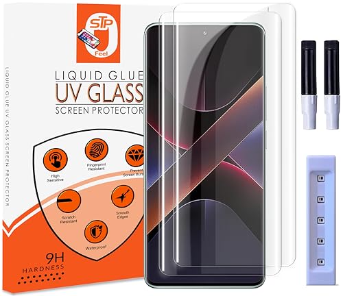 Image of STP FEEL Premium UV HD+Tempered Glass Screen Protector Guard Compatible For Poco X7 5G (6.67 Inch, Pack of 2) Full Adhesive UV Curved Case Friendly HD Clarity