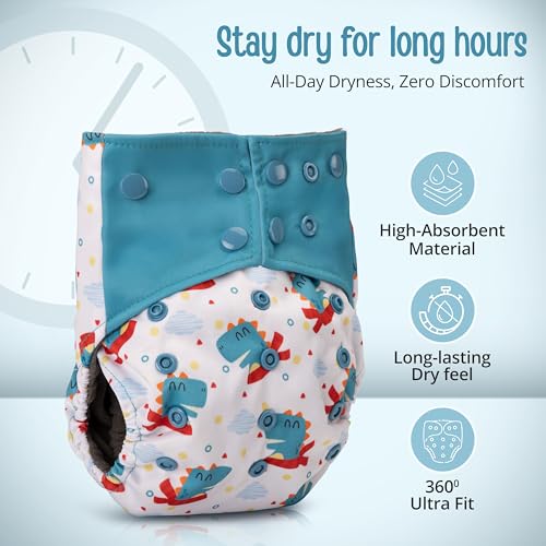 Image of LuvLap Reusable Baby Cloth Diaper, Double Leak Guard, High Absorption, Quick dry, Stain-Proof Comfort & Protection, 3m+, adjustable waist & height with snap buttons, Absorbent insert, White & blue