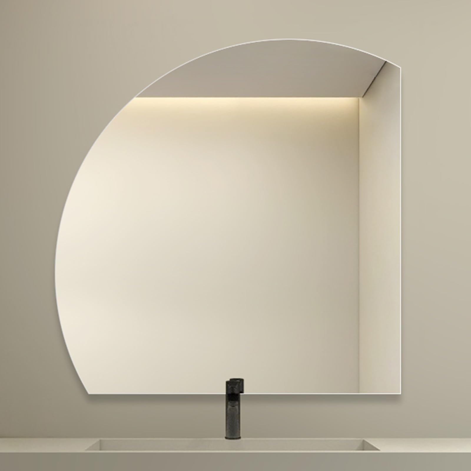 SXFSDOU Modern Half Moon Bathroom Mirror - 31.5in Frameless Vanity Mirror, Explosion-Proof, Stylish Left/Right Cut Design for Living Room, Bedroom, Entryway Decor.