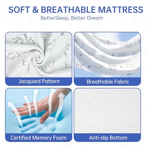 Image of Pack and Play Mattress, 38 inchx26 inch Breathable Pack N Play Mattresses Pad with Removable Ultra-Soft Cover, Portable Soft & Firm Memory Foam Playpen Mattress for Pack n Play