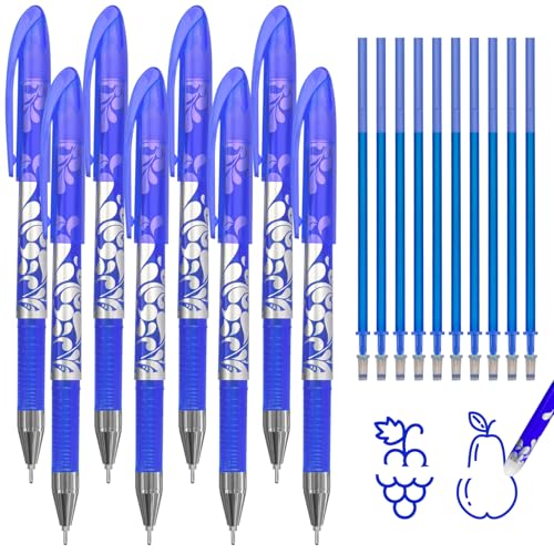 Jsdoin 8 Blue Erasable Gel Pens - 0.5mm Friction Writing Instruments with Rubber Erasers for Students and Office Workers