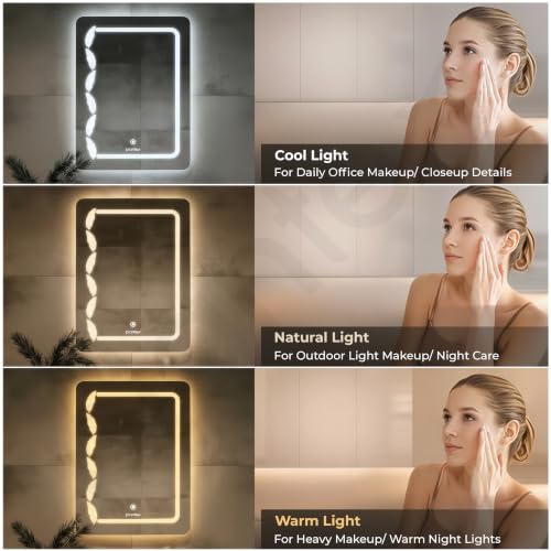 Image of Plantex LED Bathroom Mirror with 3 Tone /Designer Mirror for Living Room /Bedroom /Dressing Room - Rectangle Shape (18 x 24 Inch) - Wall-Mounted