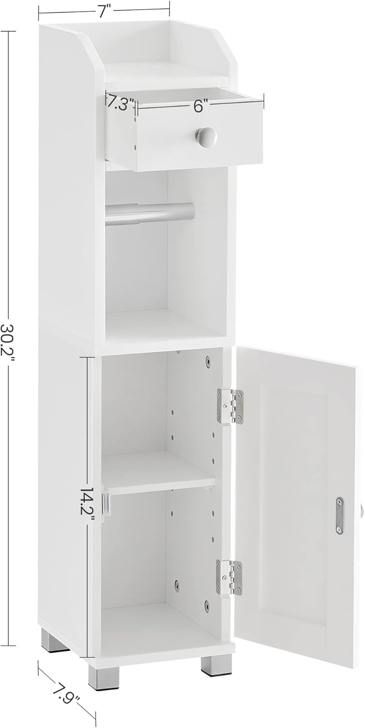 Explotat view of the VASAGLE UBBC846P31 cabinet with dimensions for each section.