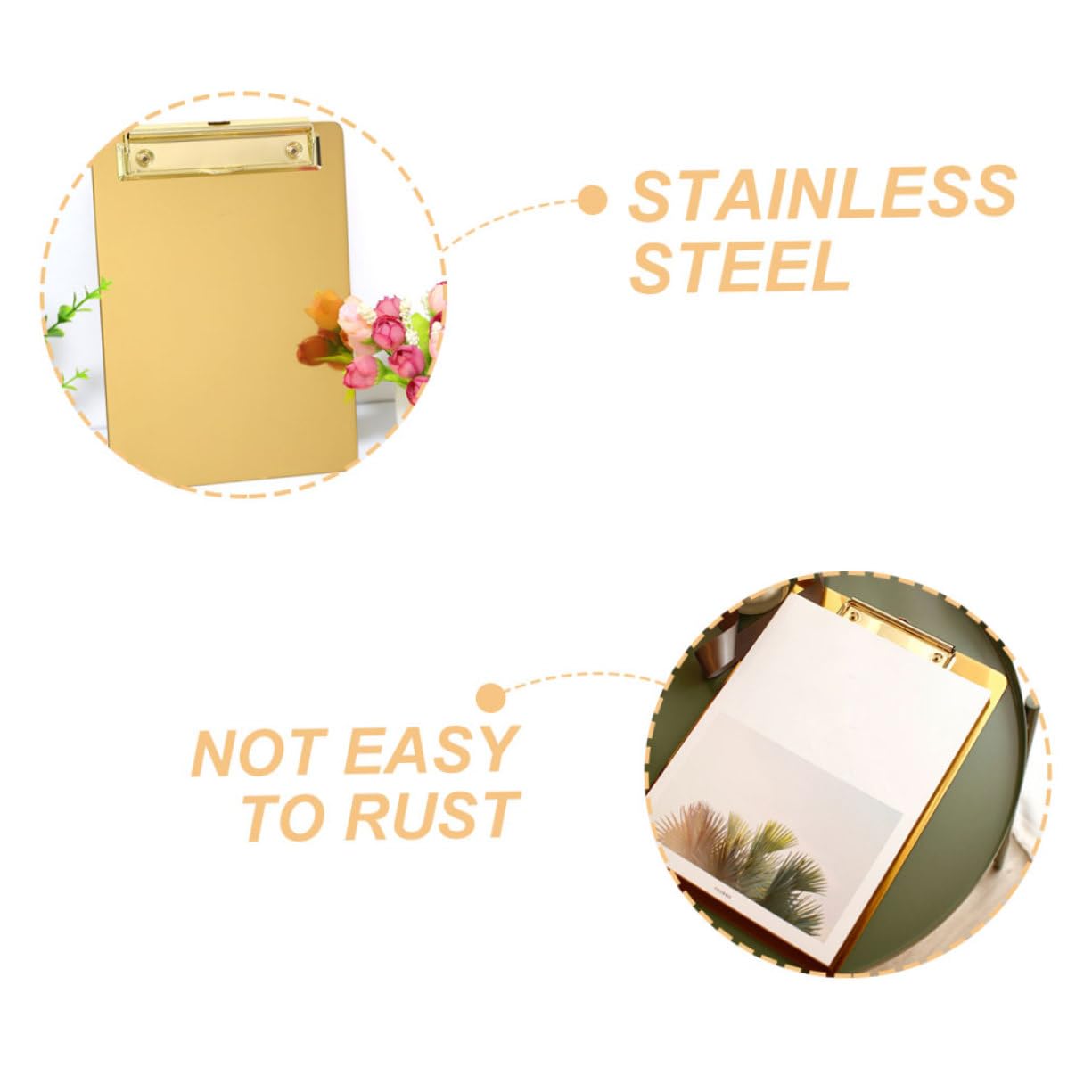 2 Stück A5 Klemmbrett aus Edelstahl mit Clips Tragbares und Sicheres Klemmbrett für Büro Elegante Goldene Aktenablage mit Verarbeitung