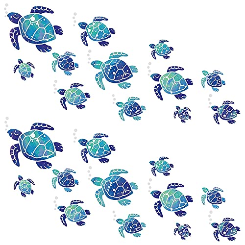 24 Pieces Sea Turtle Wall Decals Ocean Bathroom Decor Stickers Beach Sea Turtle Wall Stickers Waterproof Turtle Bubbles Ocean For Kids Home Bathroom Living Room Toilet Nursery Pool Party Decoration #TOP4