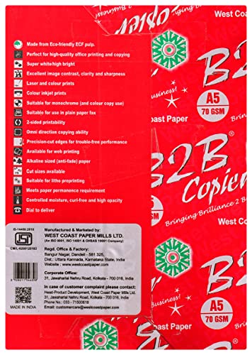 Image of B2B Booksmith Paper 70 Gsm 500 Sheets 2 Ream A5
