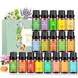 Ätherische Öle Set 18 x 10 ml, Teebaum, Lavendel, Eukalyptus, Weihrauch, Zitronengras, Rosmarin, Orange, Minze, Zitrone, Bergamotte, Ylang-Ylang, Grapefruit, Kamille, Rose, Vanille (Grau)