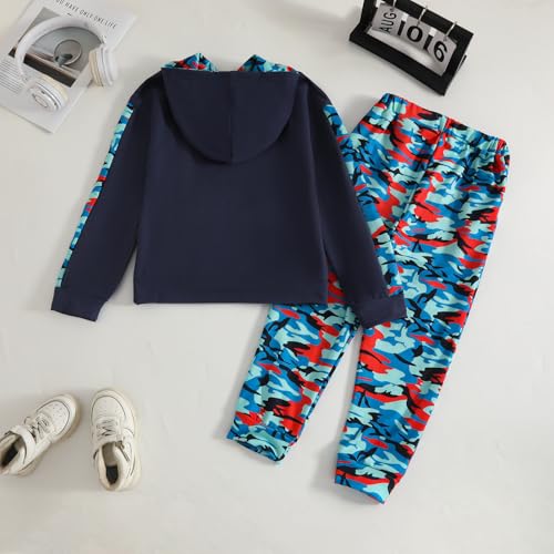 Image of KIDLAGA Toddler Boy Clothes Long Sleeve Hoodie Sweatsuits Tops and Pants Boys Fall Winter Color Block Outfits Set 5-12 Years
