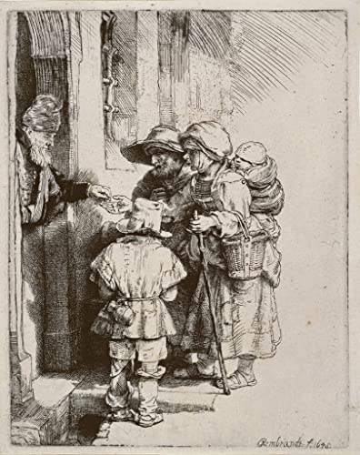 Affiche Rembrandt Peinture Mendiants recevant l'aumône pour Salon Élégant