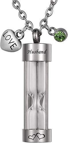 Miniatura 10 de Collar de urna de acero inoxidable para cenizas, urna de reloj de arena, colgante de recuerdo conmemorativo de cremación joyería