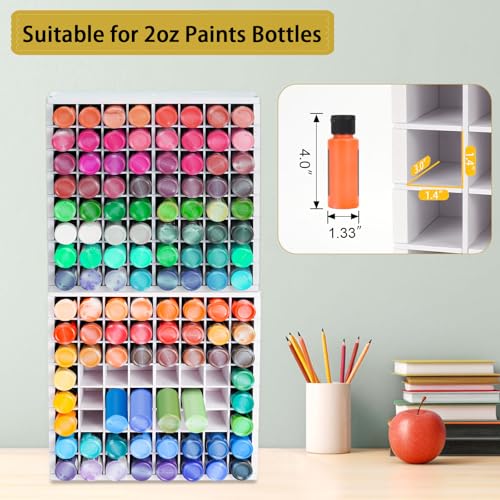 Image of Krafetto 2 Pack 64 Grids Paint Organizer Storage Rack, Wall-mountable Craft Paints Holder, Paint Bottle Organizer Rack Stand for 2 oz Acrylic Craft Paints