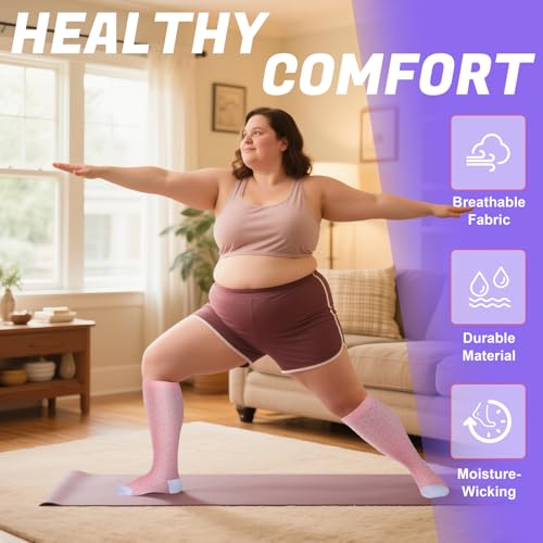 Image of 4 Pairs Plus Size Compression Socks,Extra Wide Calf 20-30 mmHg Knee High Compression Socks for Men Women Circulation