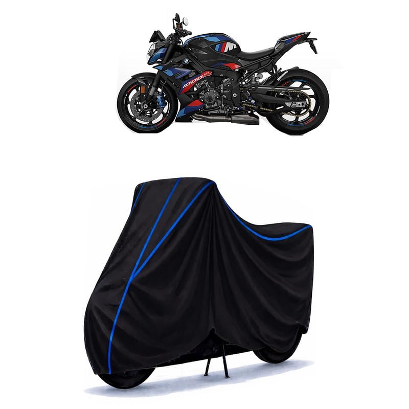 Image of M 1000 R Bike Cover Water Resistant Universal Motorcycle Rain | Heavy Duty UV Protection, Dust, Scratch Indoor Outdoor All Weather with Black Blue Piping Elastic