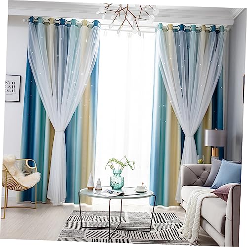 Rideaux occultants double couche polyester tulle bleu OUNONA