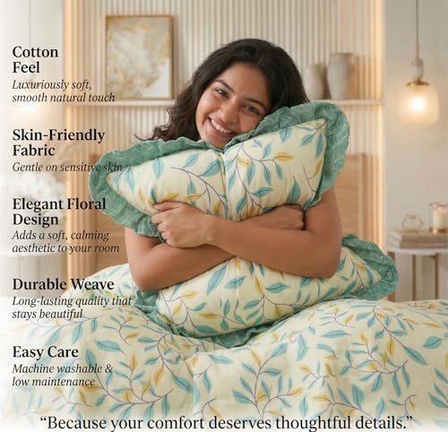 Image of BSB HOME Frill Bedsheet Set with 2 Pillow Covers - Ultra Soft Breathable Cotton Feel Fabric, Lightweight Skin-Friendly Double Bed Sheet for All Season Comfort - 228 x 254 cm (Sage Green)