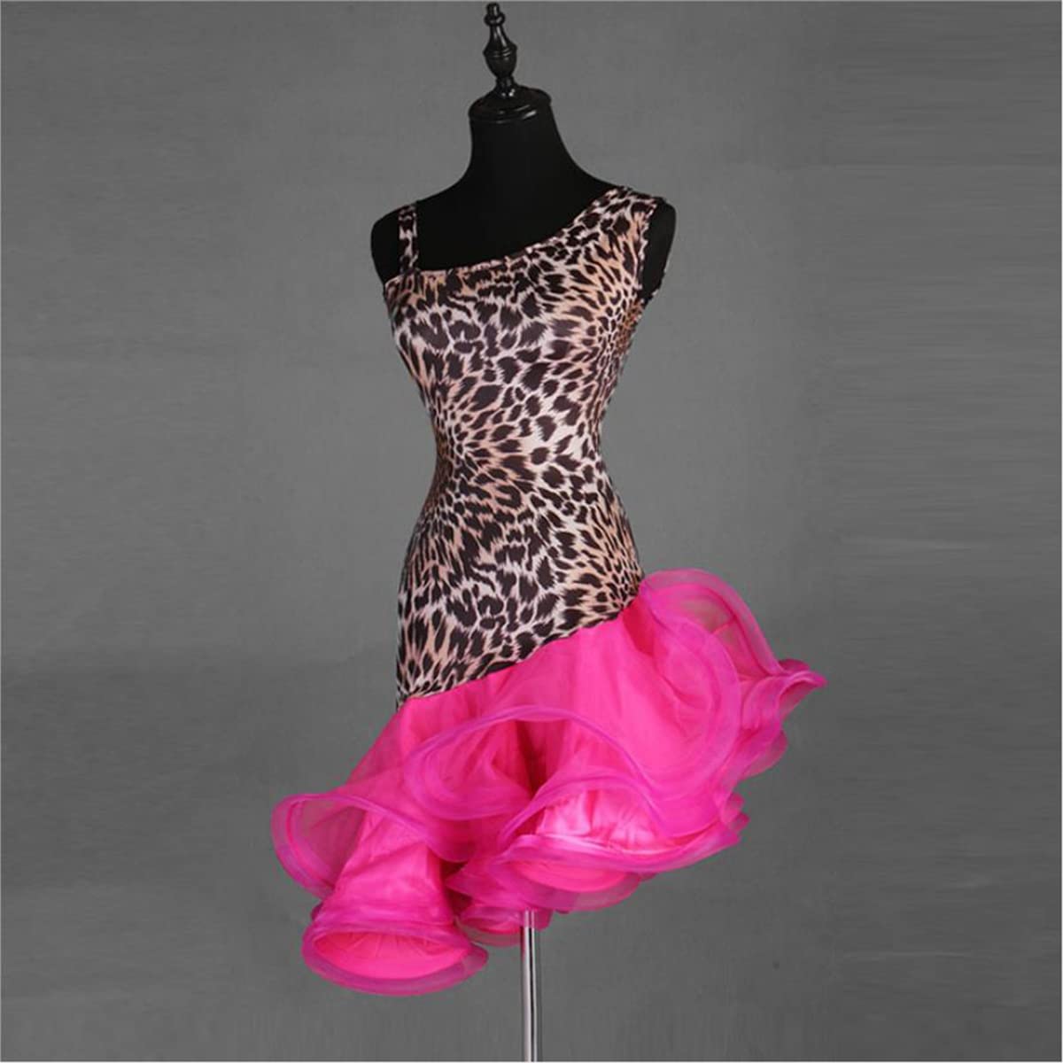 Donne Sling Abiti da Ballo Latino Leopard Backless Latin Competition Dress Ballroom Salsa Samba Cha Cha Gonna Gonfia Flamenco Dress Vestito di Performance Tango