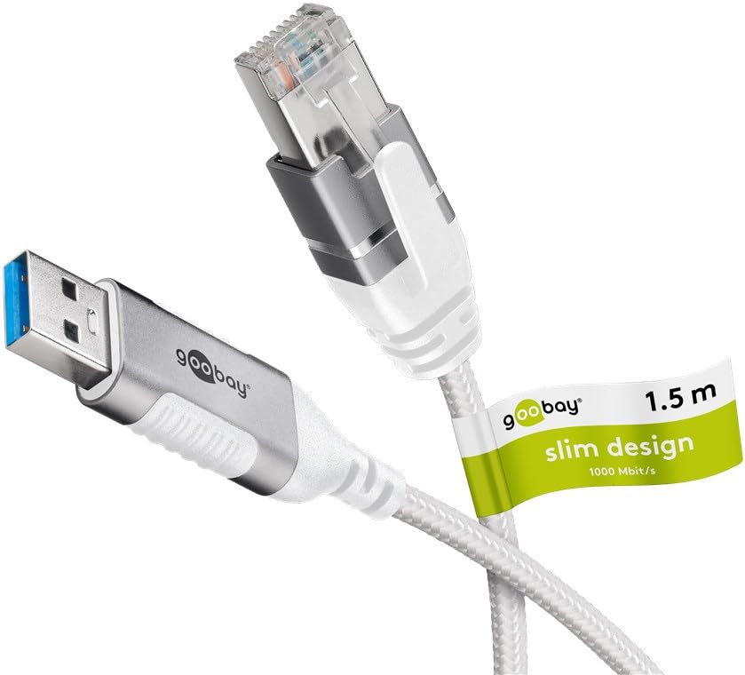 goobay Câble USB A 3.0 vers RJ45 Ethernet CAT 6 Slim/Câble adaptateur/Connexion Internet filaire stable avec routeur/commutateur réseau/Adaptateur USB vers RJ45 / 1 Gbit/s / 1,5 m / 74378 / Blanc