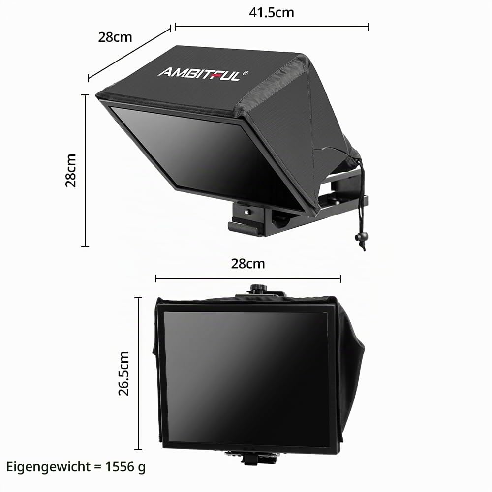 Ambitful T14Pro Teleprompter für Kamera, iPad, Android-Tablet, Smartphone, App-Steuerung/keine Montage, kompatibel mit iOS Android, für Online-Tech/Interview/Vlogger/Live-Streaming