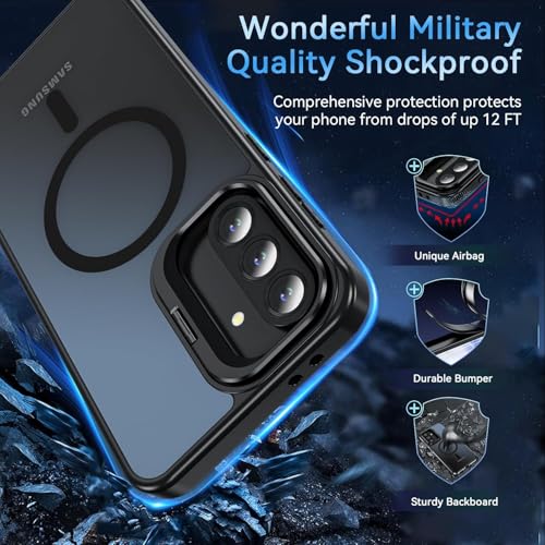 Image of DIZORO Samsung Galaxy A17 Case Compatible with Wireless Charging, with Camera Stand, Military Grade Drop Tested,Translucent Hard Back Soft Edge Back Cover (Black)