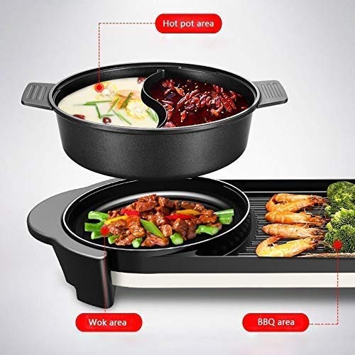 Barbecue Grill Multi-Function Electric Barbecue Oven and Hot Pot with 5 Adjustable Electric Power Ideal for 2-5 Person Weekend Family Friend Party