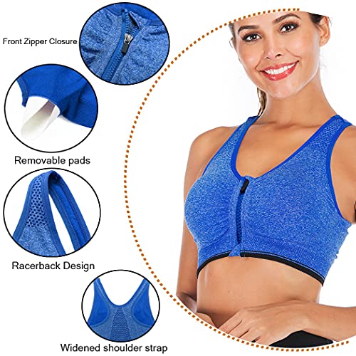 FLORATA Women's Zip Front Sports Bra Seamless Wirefree Post Surgery Bra Padded Sports Bras Yoga Bra with Removable Cups2