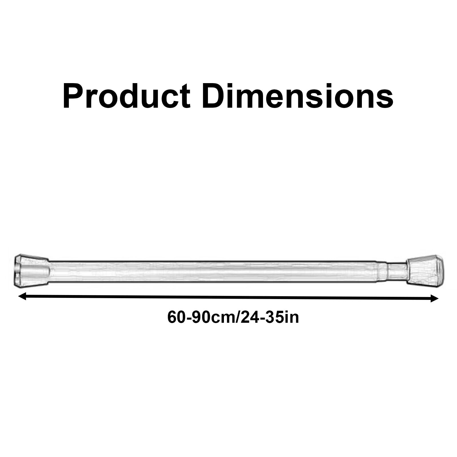 Duschvorhangstange mit Federspannung, 60–240 Cm, Abnehmbare Teleskopstange, Rutschfeste für Fenster Schrank Kein Bohren Erforderlich(Black,60-90cm/24-31in)